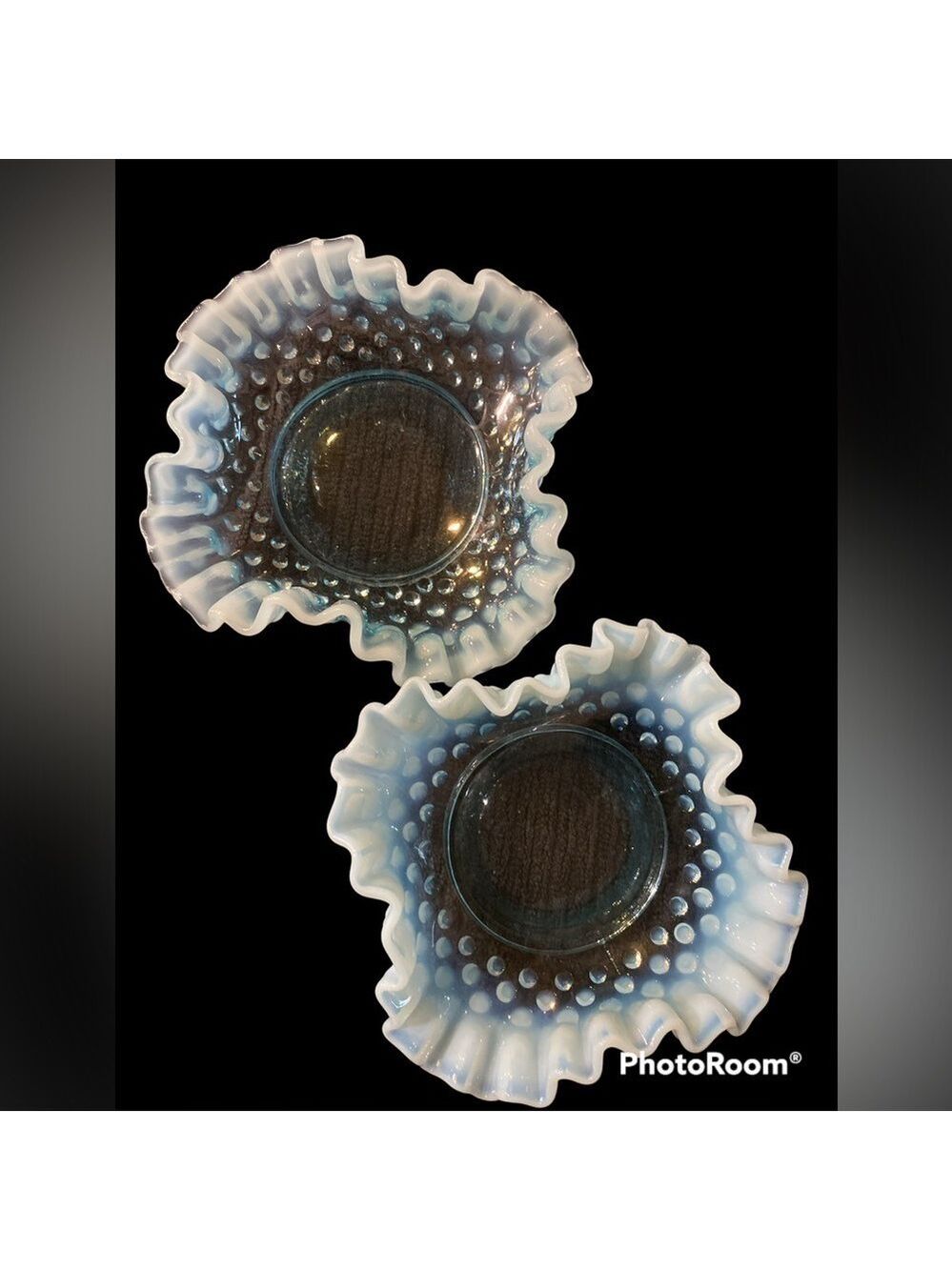 Vtg 1940 Fenton Blue Opalescent Coin Dot Ruffle Candy/nut dish